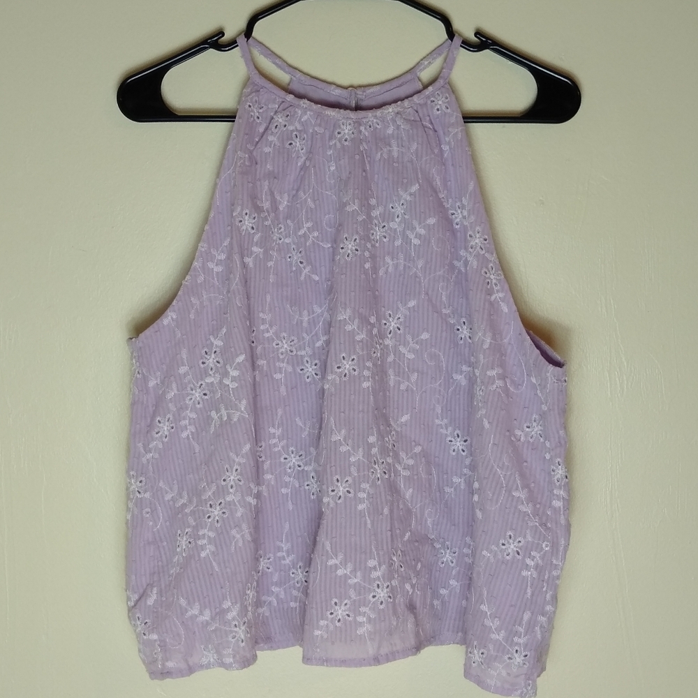 NWT Francesca's Lavender Eyelet High Neck Tank